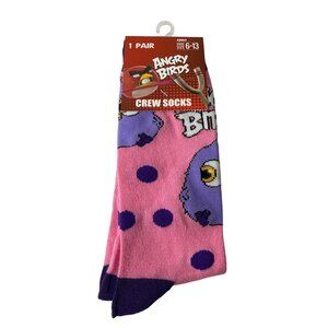 Angry Birds Pink Purple Polka Dot Novelty Crew Socks Fun Gift